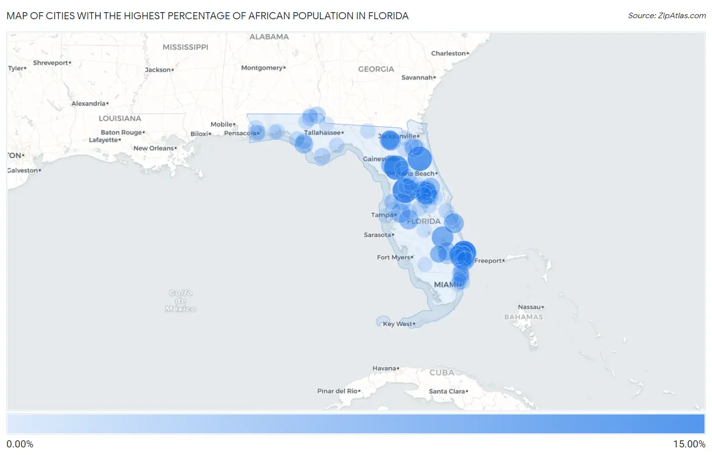 Cities with the Highest Percentage of African Population in Florida Map