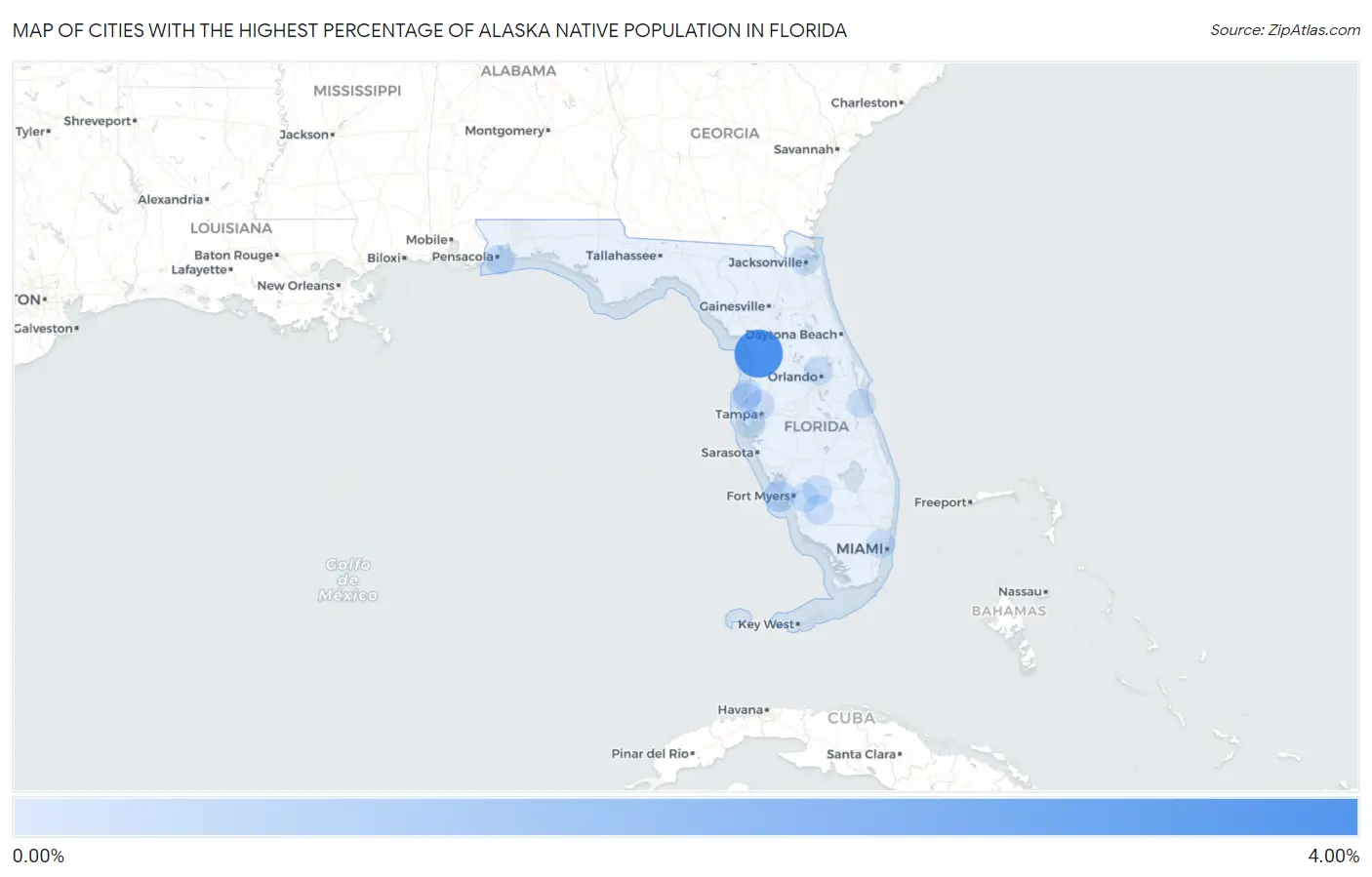 Cities with the Highest Percentage of Alaska Native Population in Florida Map