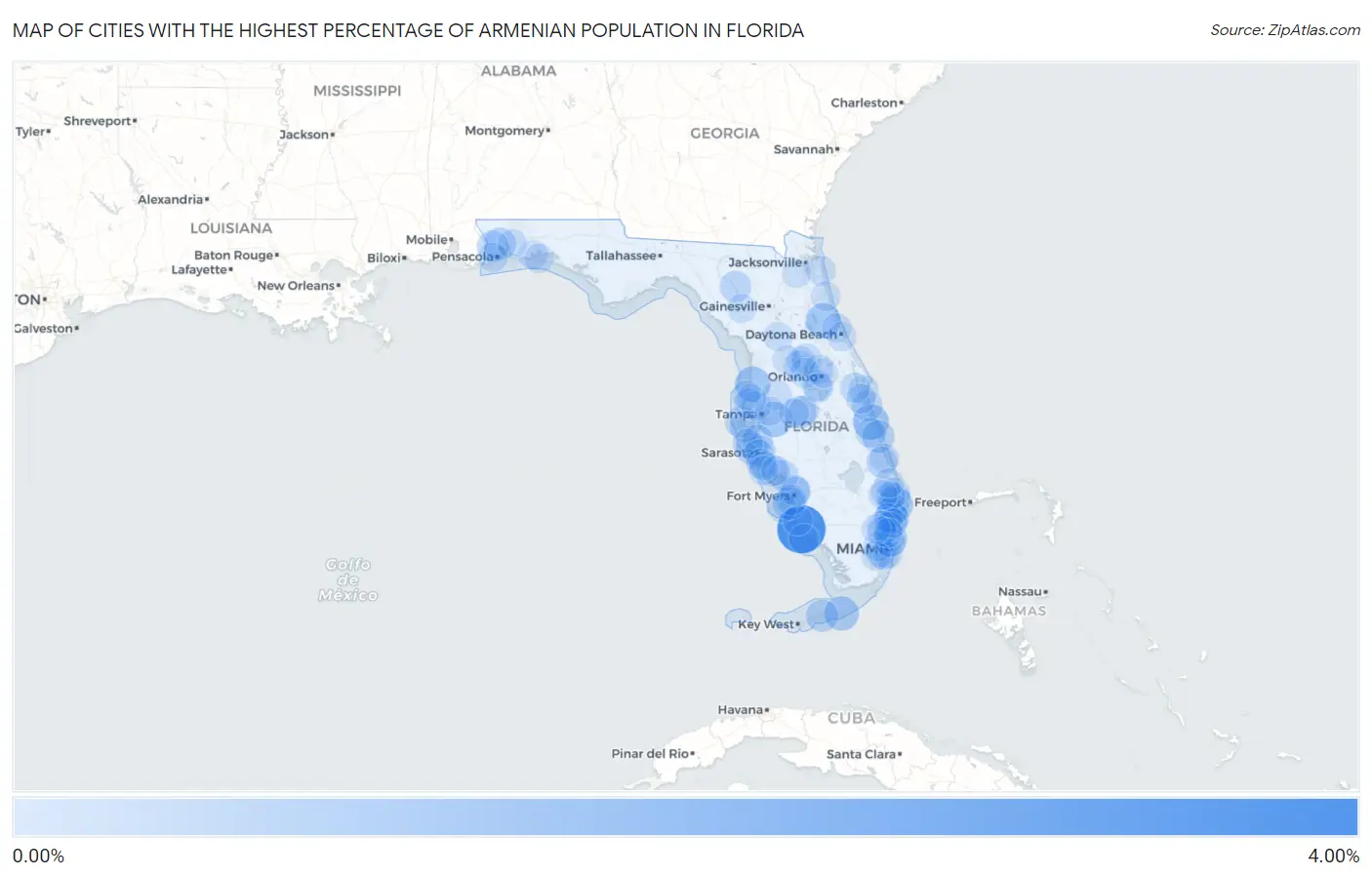 Cities with the Highest Percentage of Armenian Population in Florida Map