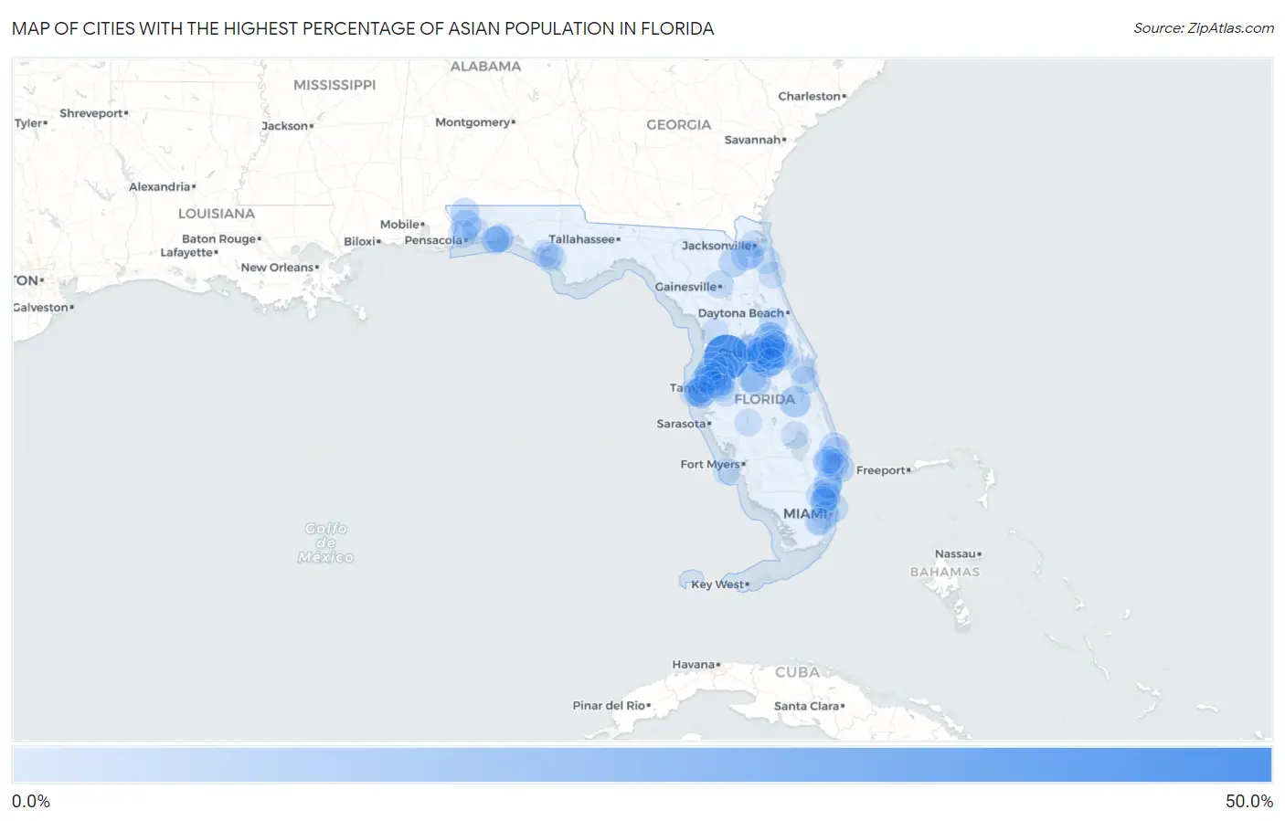 Cities with the Highest Percentage of Asian Population in Florida Map