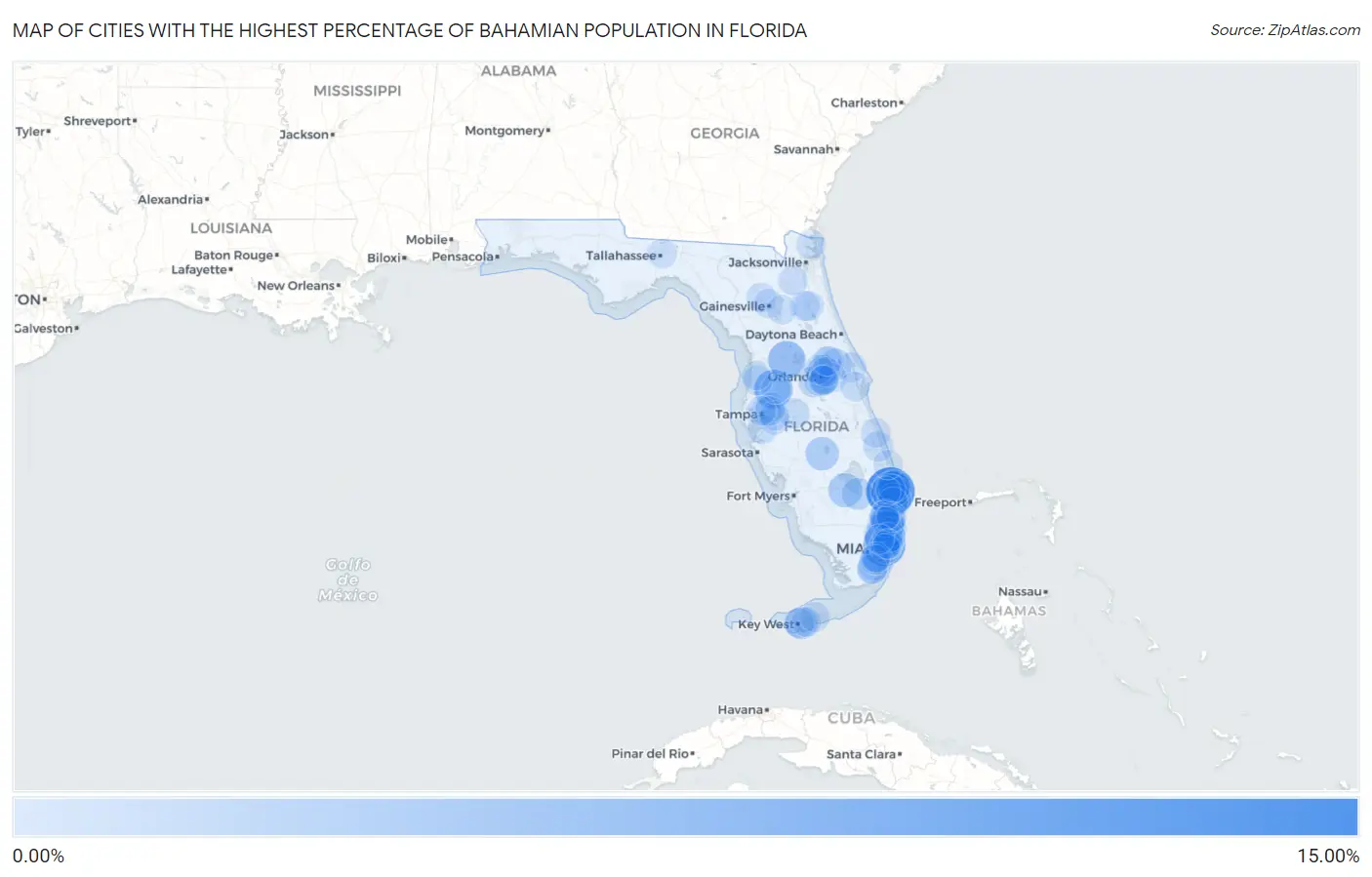 Cities with the Highest Percentage of Bahamian Population in Florida Map
