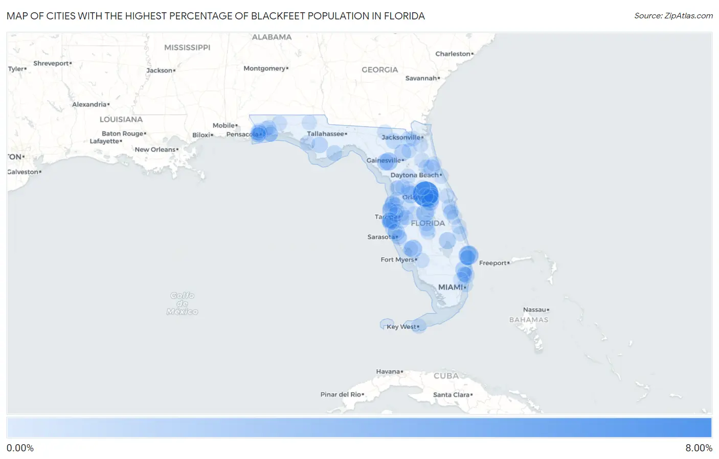 Cities with the Highest Percentage of Blackfeet Population in Florida Map