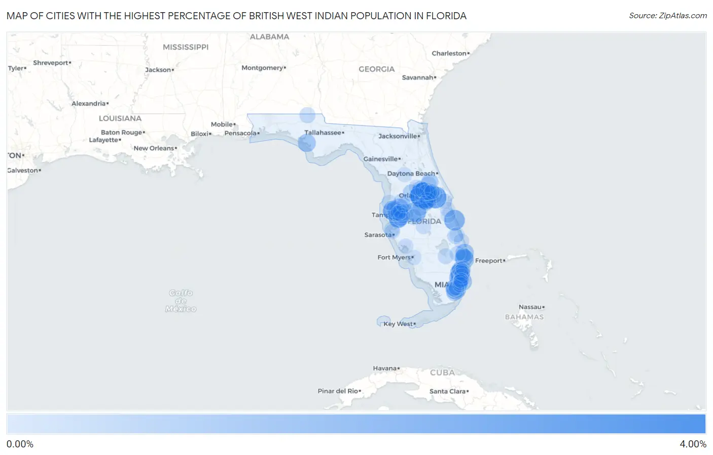 Cities with the Highest Percentage of British West Indian Population in Florida Map