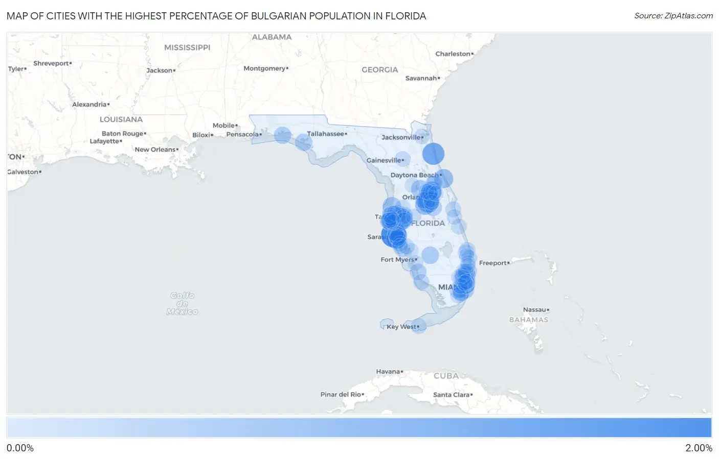 Cities with the Highest Percentage of Bulgarian Population in Florida Map
