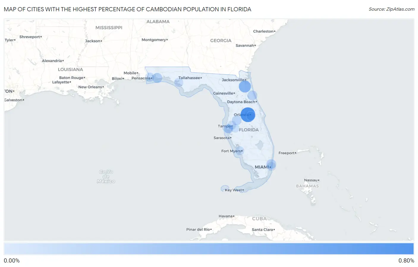 Cities with the Highest Percentage of Cambodian Population in Florida Map