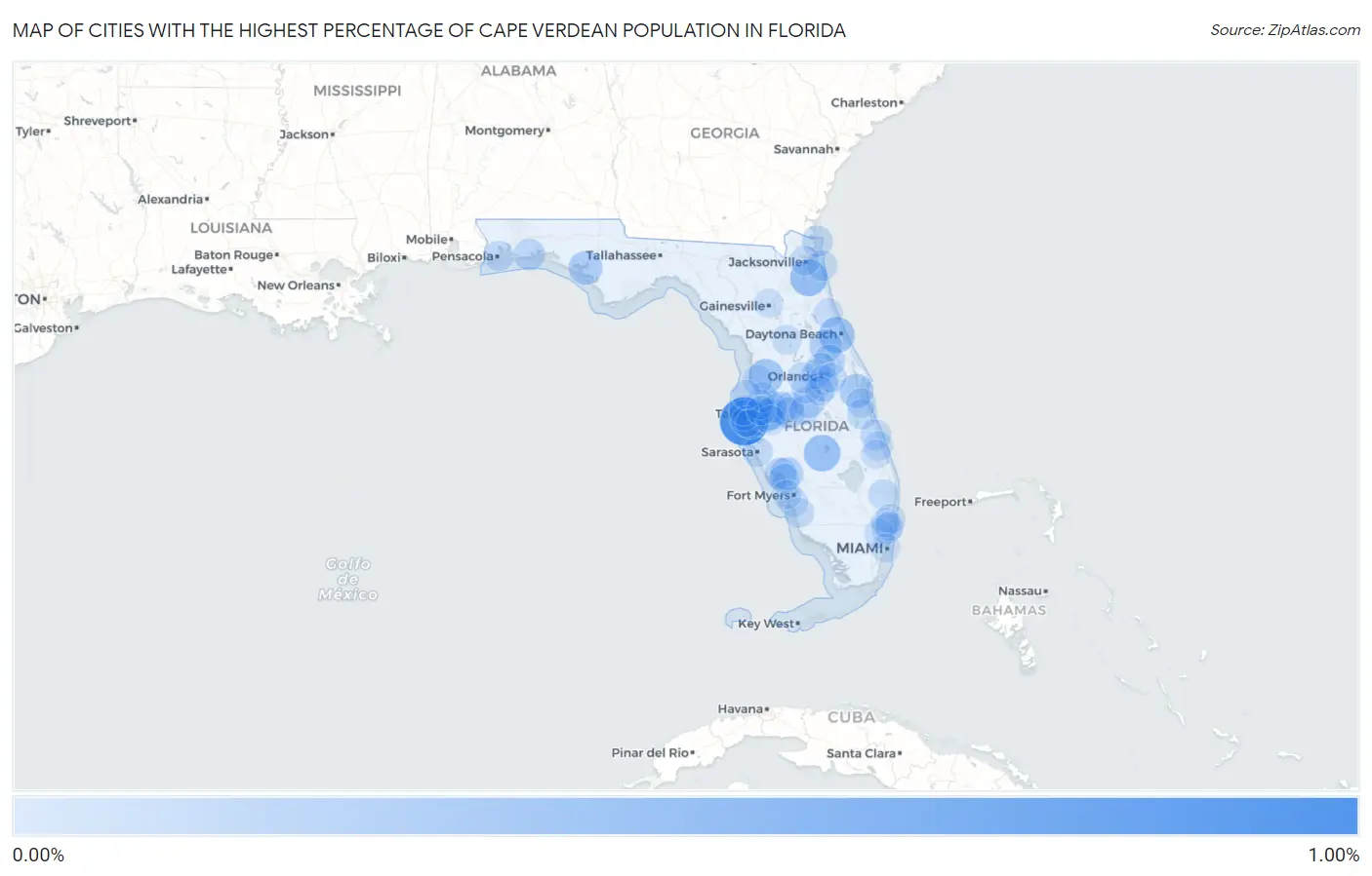 Cities with the Highest Percentage of Cape Verdean Population in Florida Map