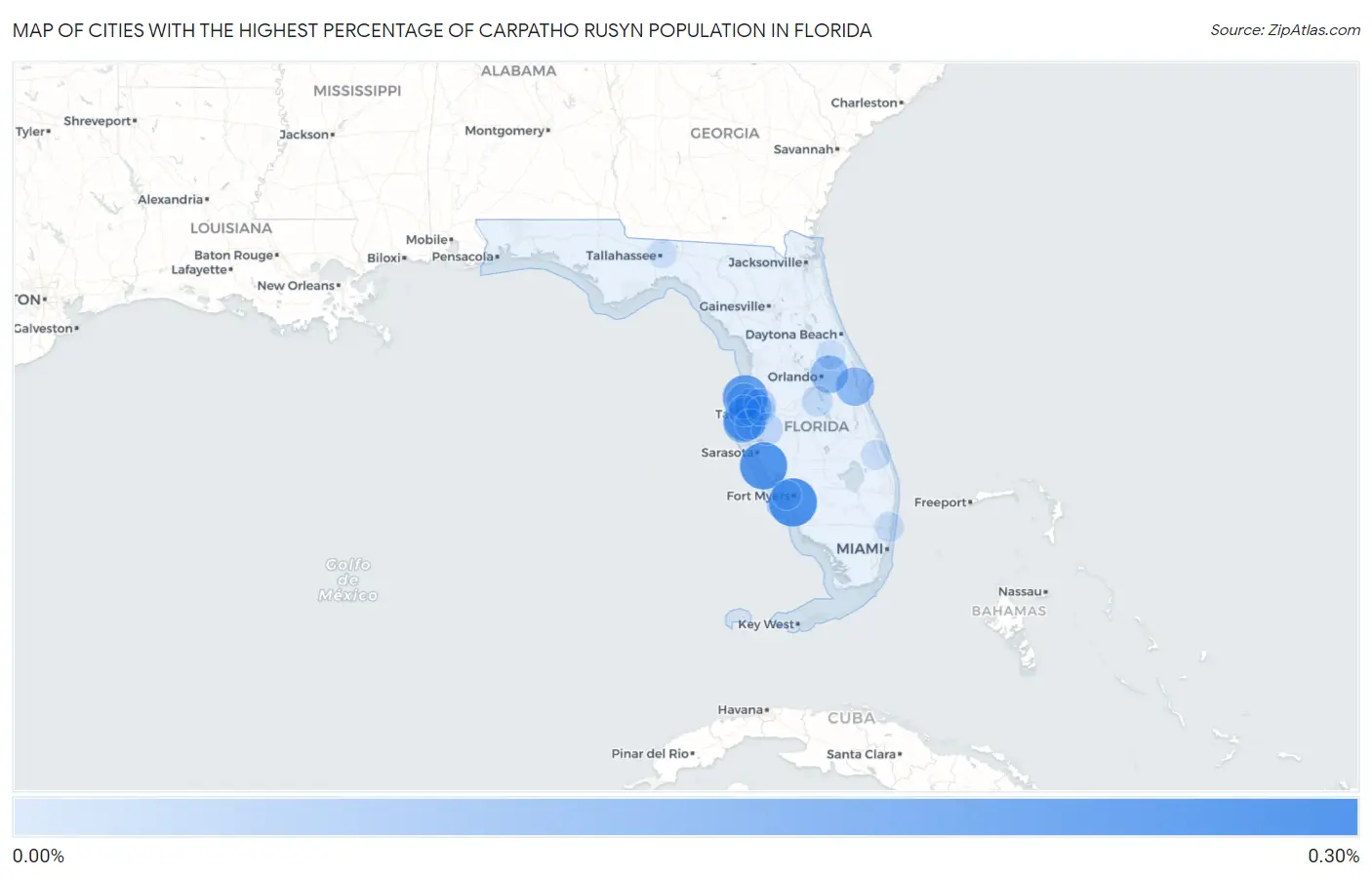 Cities with the Highest Percentage of Carpatho Rusyn Population in Florida Map