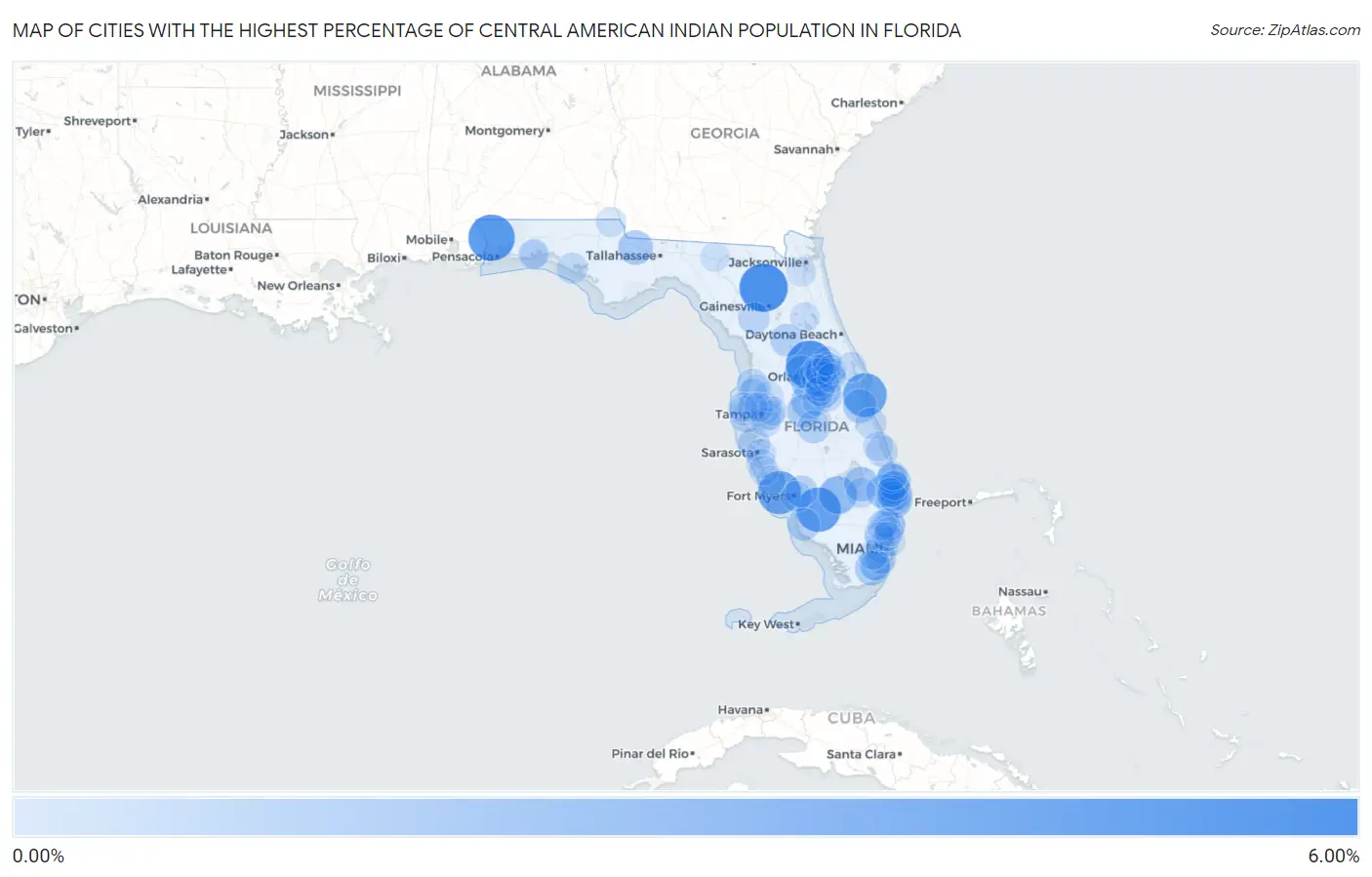 Cities with the Highest Percentage of Central American Indian Population in Florida Map