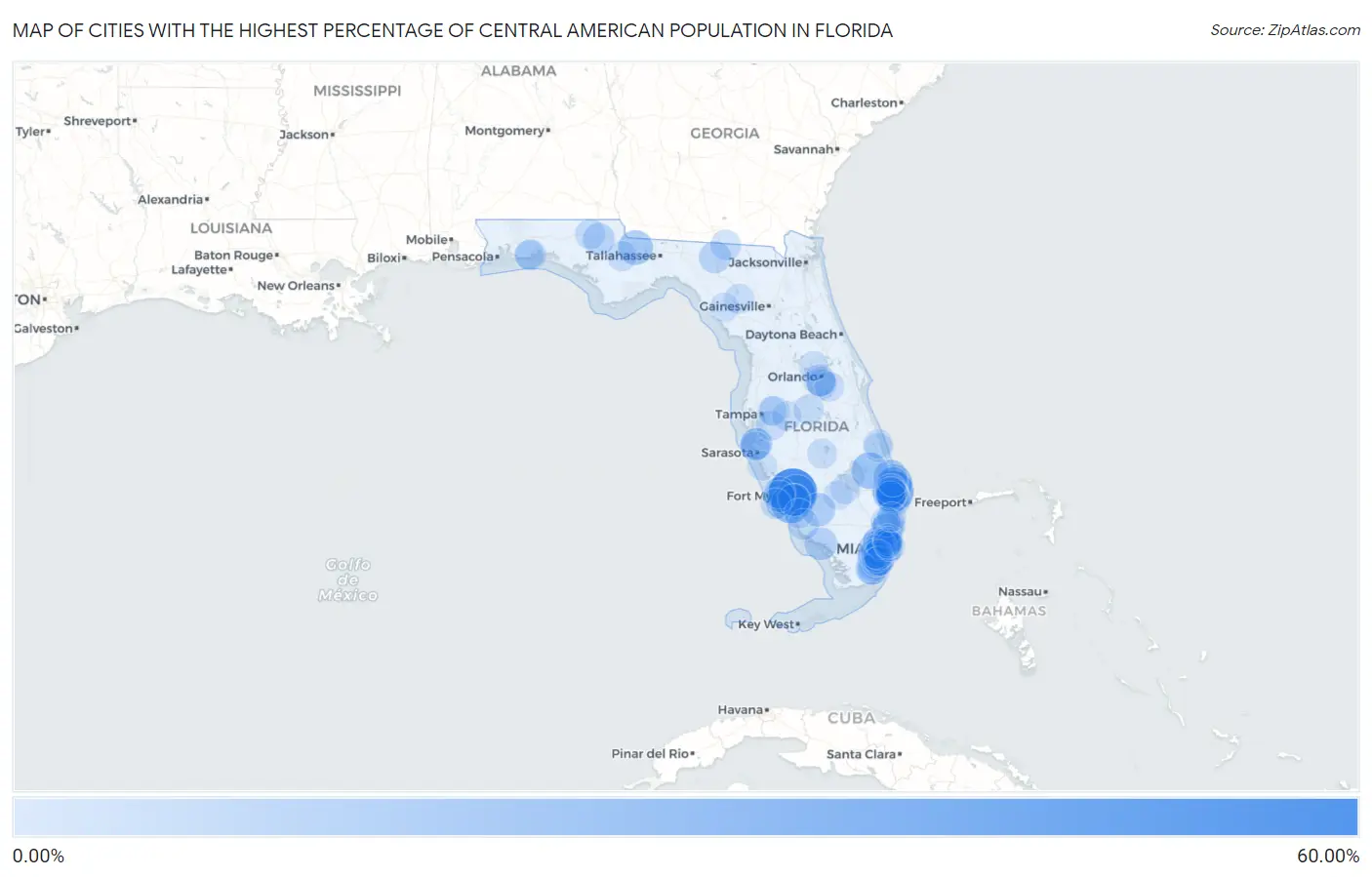 Cities with the Highest Percentage of Central American Population in Florida Map