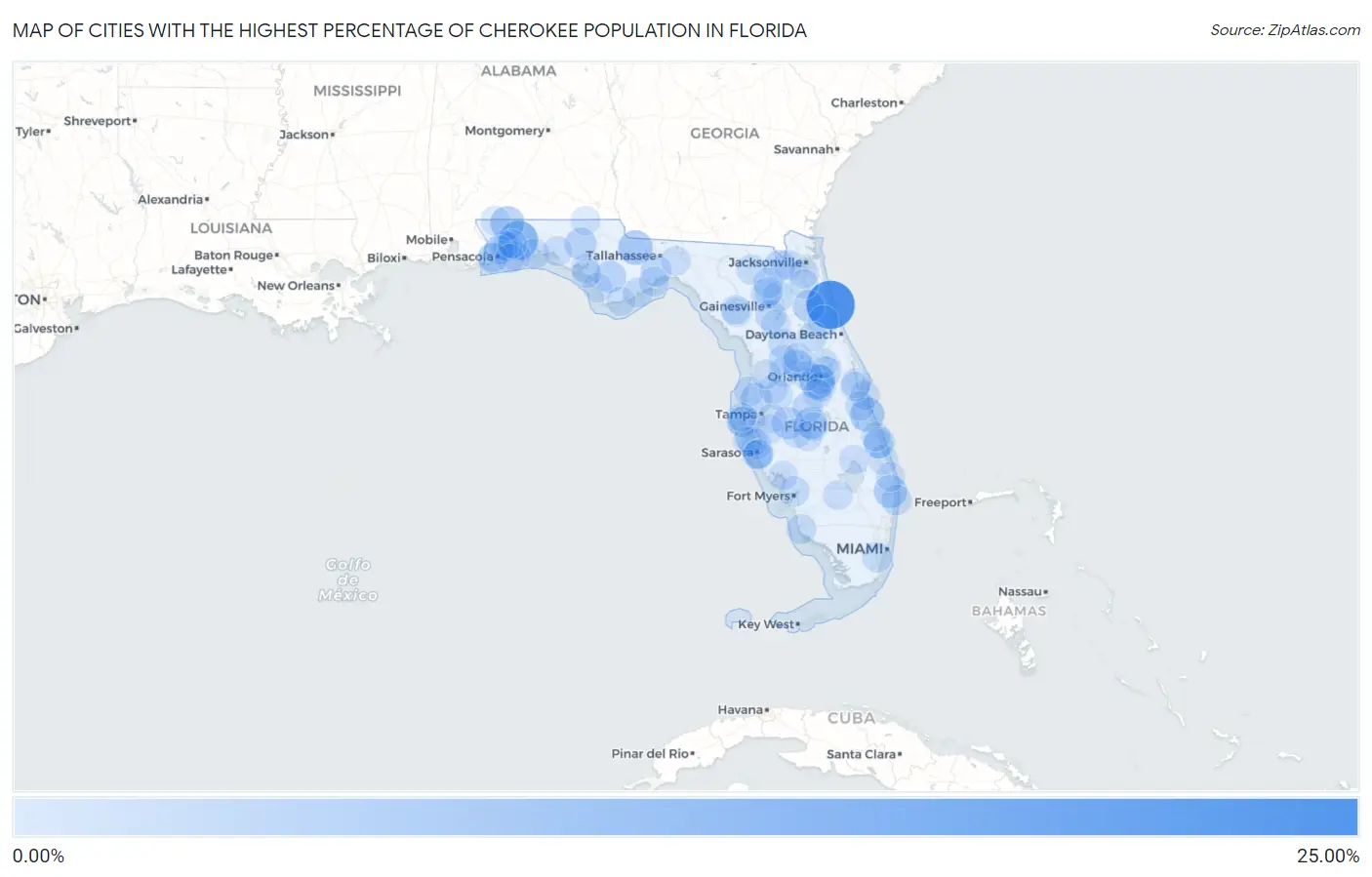 Cities with the Highest Percentage of Cherokee Population in Florida Map
