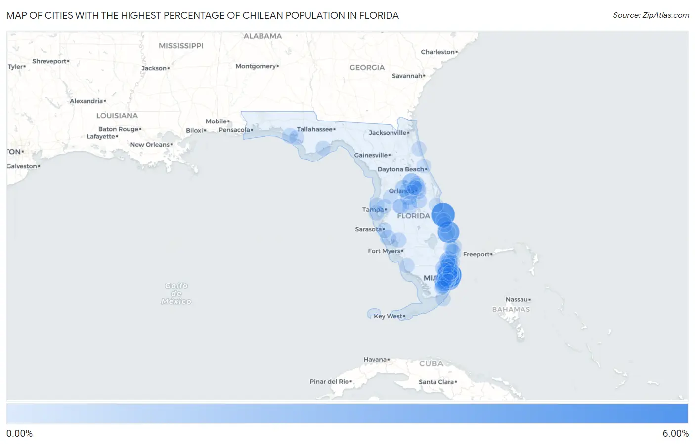 Cities with the Highest Percentage of Chilean Population in Florida Map