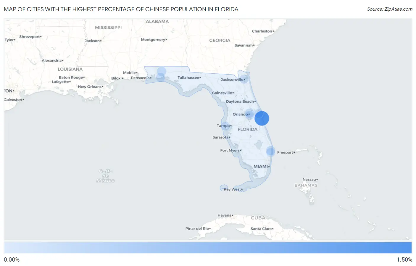 Cities with the Highest Percentage of Chinese Population in Florida Map