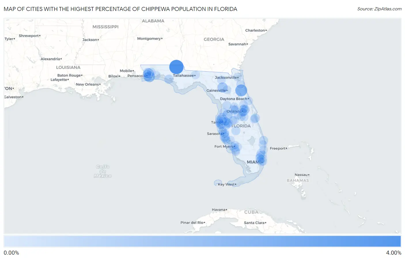 Cities with the Highest Percentage of Chippewa Population in Florida Map