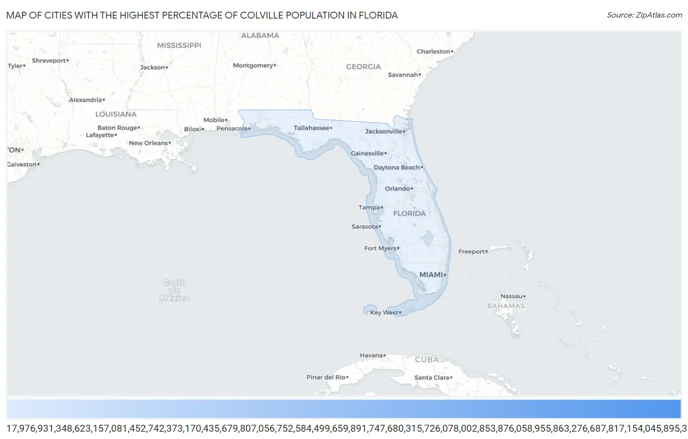 Cities with the Highest Percentage of Colville Population in Florida Map