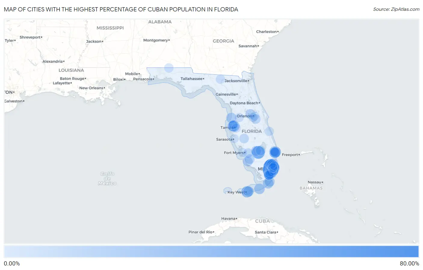 Cities with the Highest Percentage of Cuban Population in Florida Map
