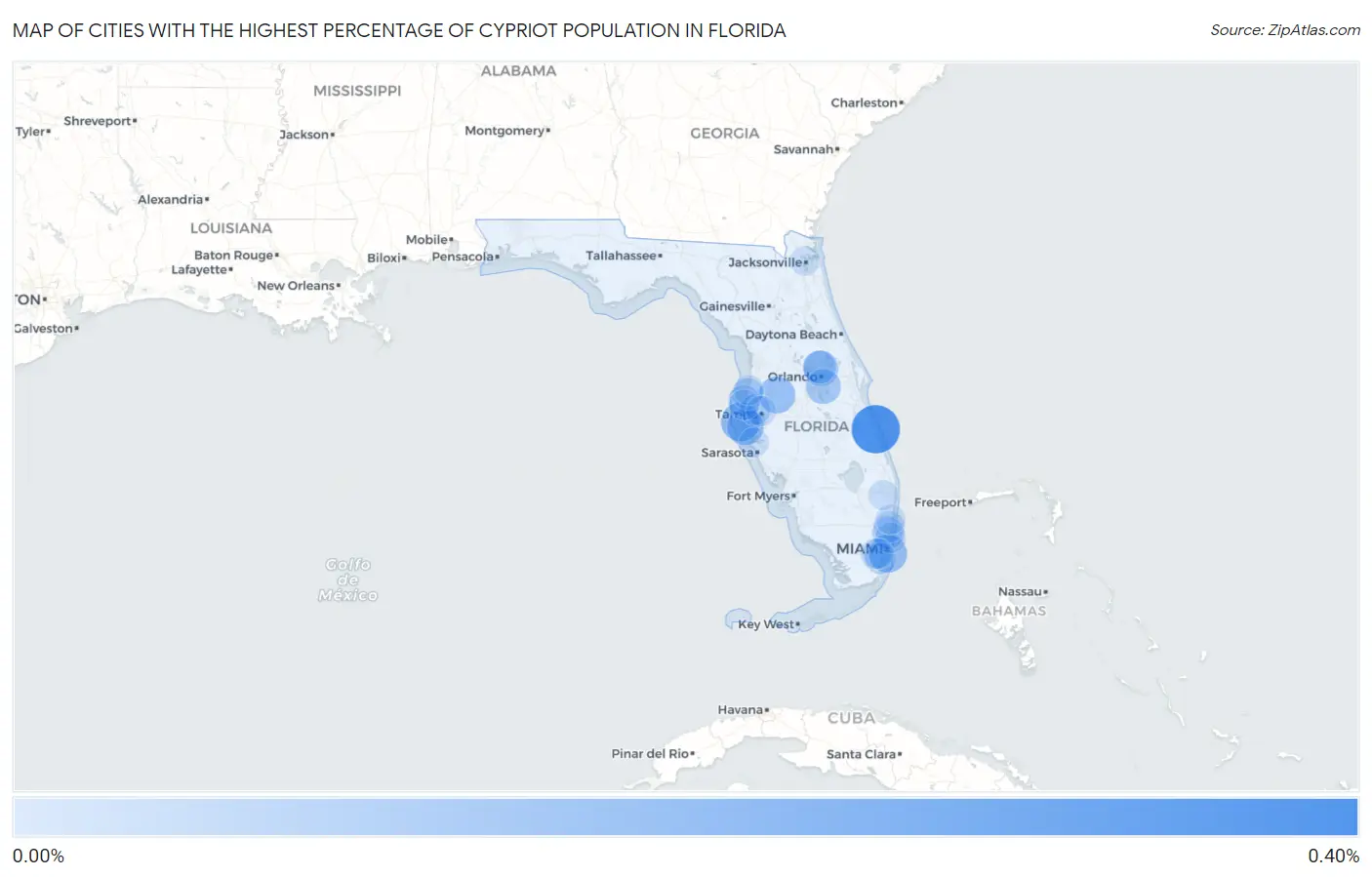 Cities with the Highest Percentage of Cypriot Population in Florida Map
