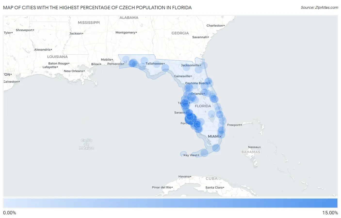 Cities with the Highest Percentage of Czech Population in Florida Map