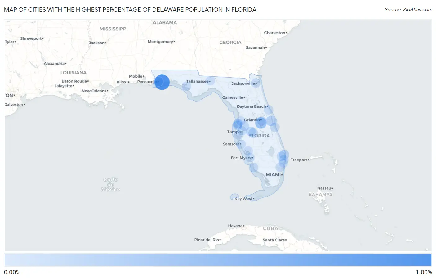 Cities with the Highest Percentage of Delaware Population in Florida Map