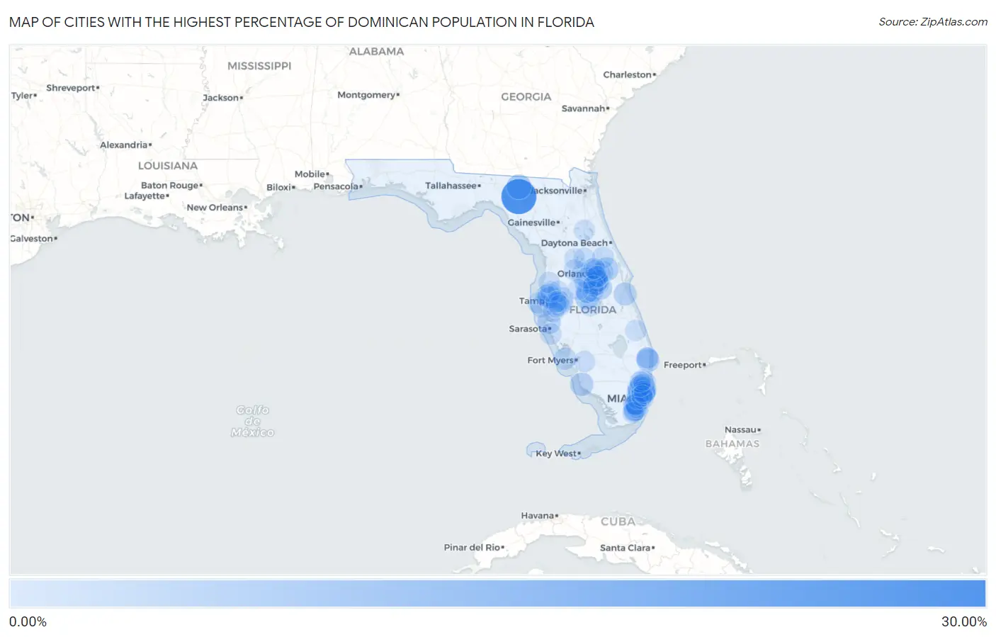 Cities with the Highest Percentage of Dominican Population in Florida Map