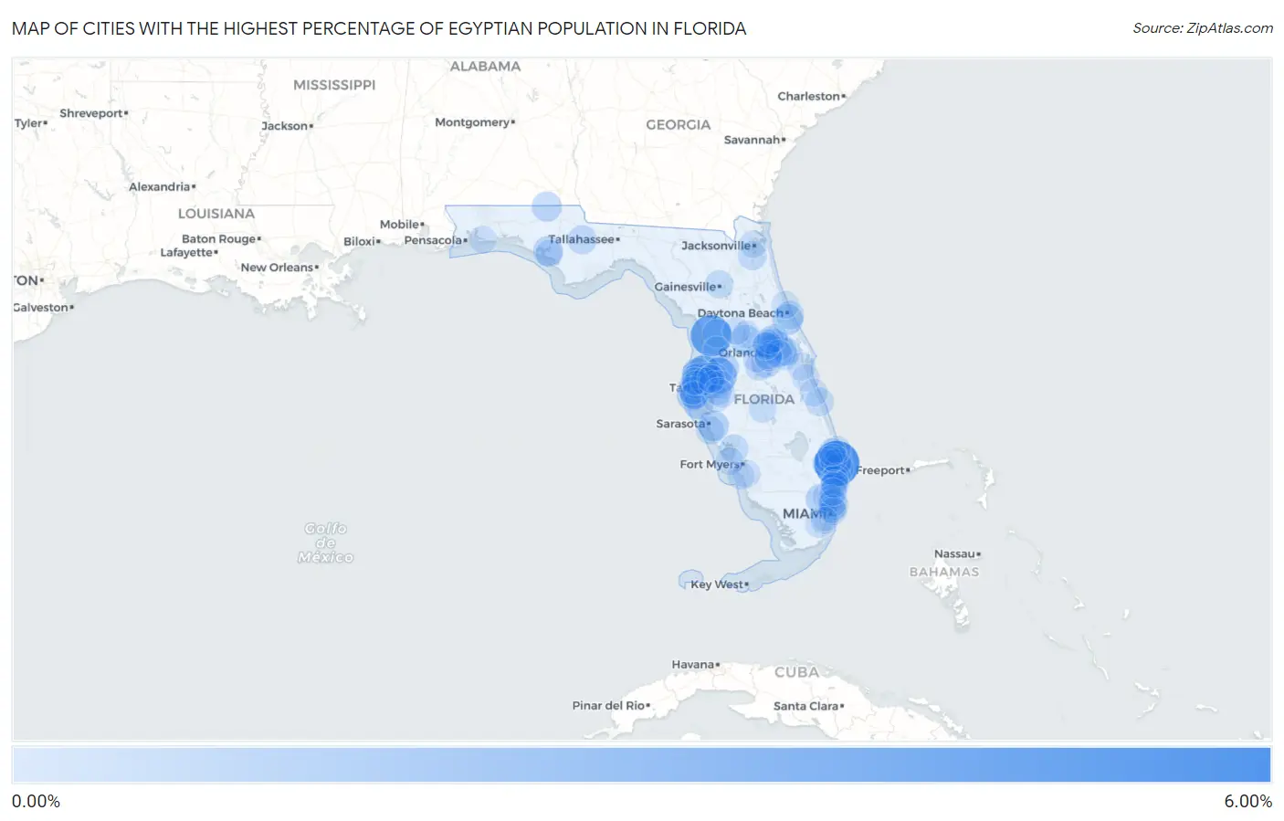 Cities with the Highest Percentage of Egyptian Population in Florida Map