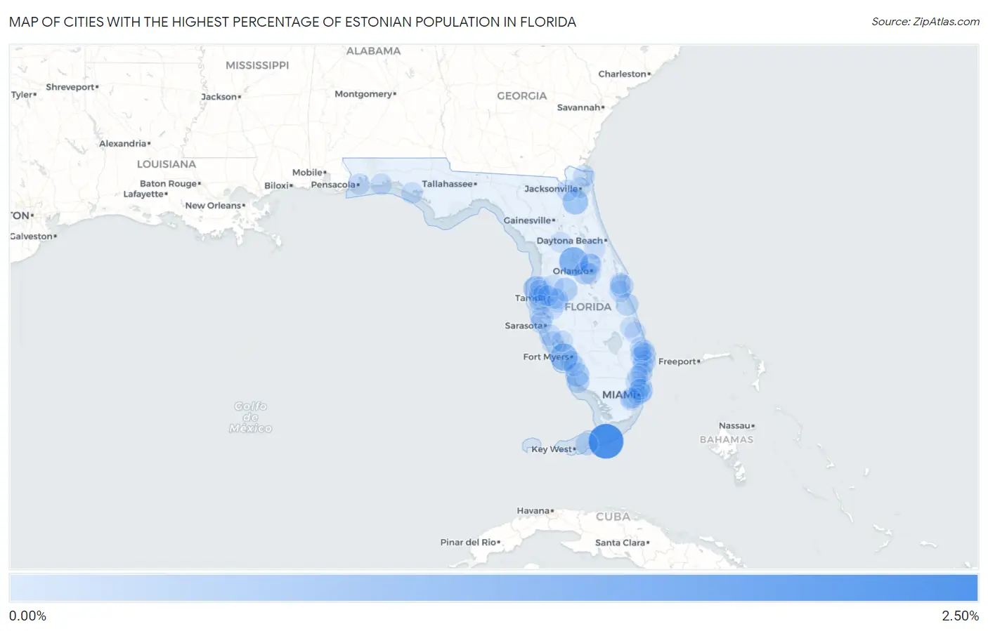 Cities with the Highest Percentage of Estonian Population in Florida Map