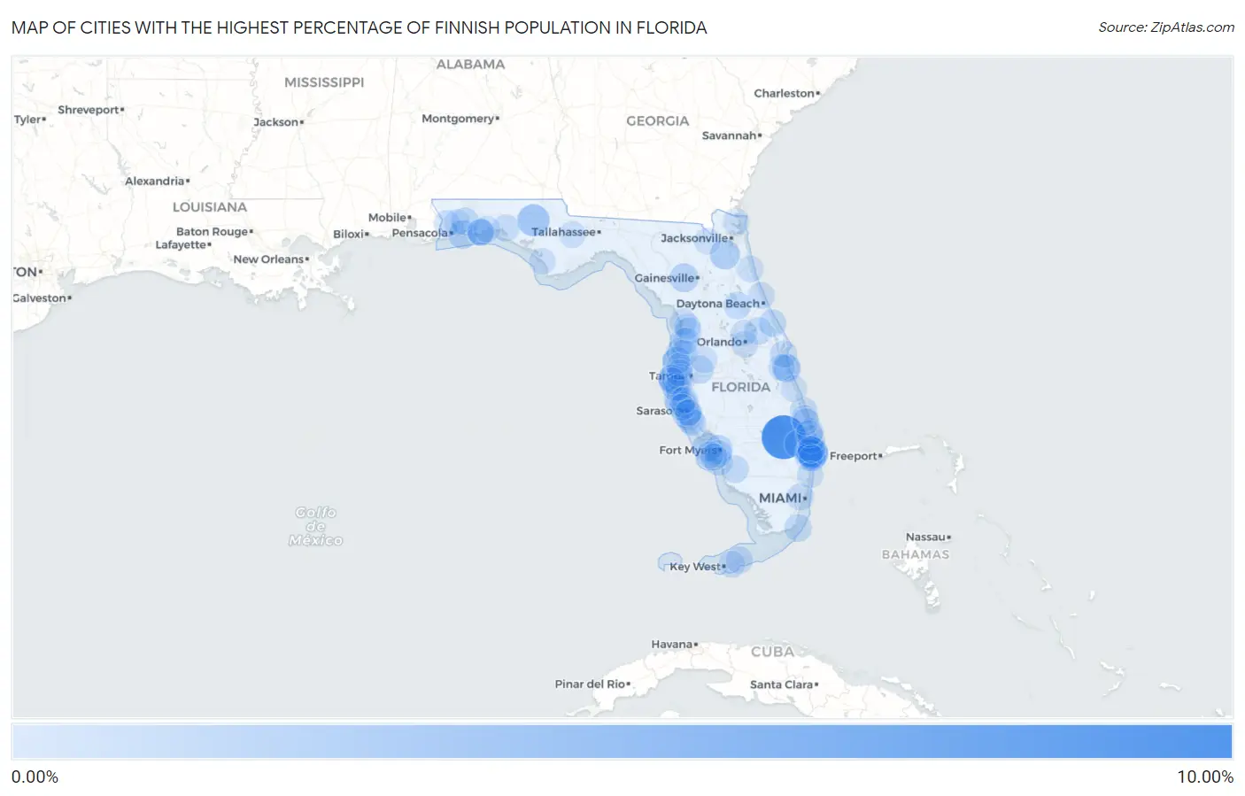 Cities with the Highest Percentage of Finnish Population in Florida Map