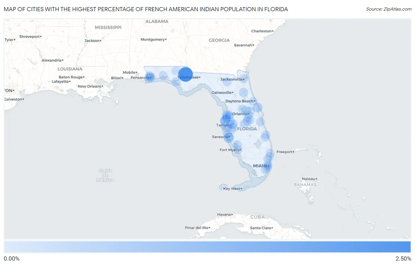 Cities with the Highest Percentage of French American Indian Population in Florida Map