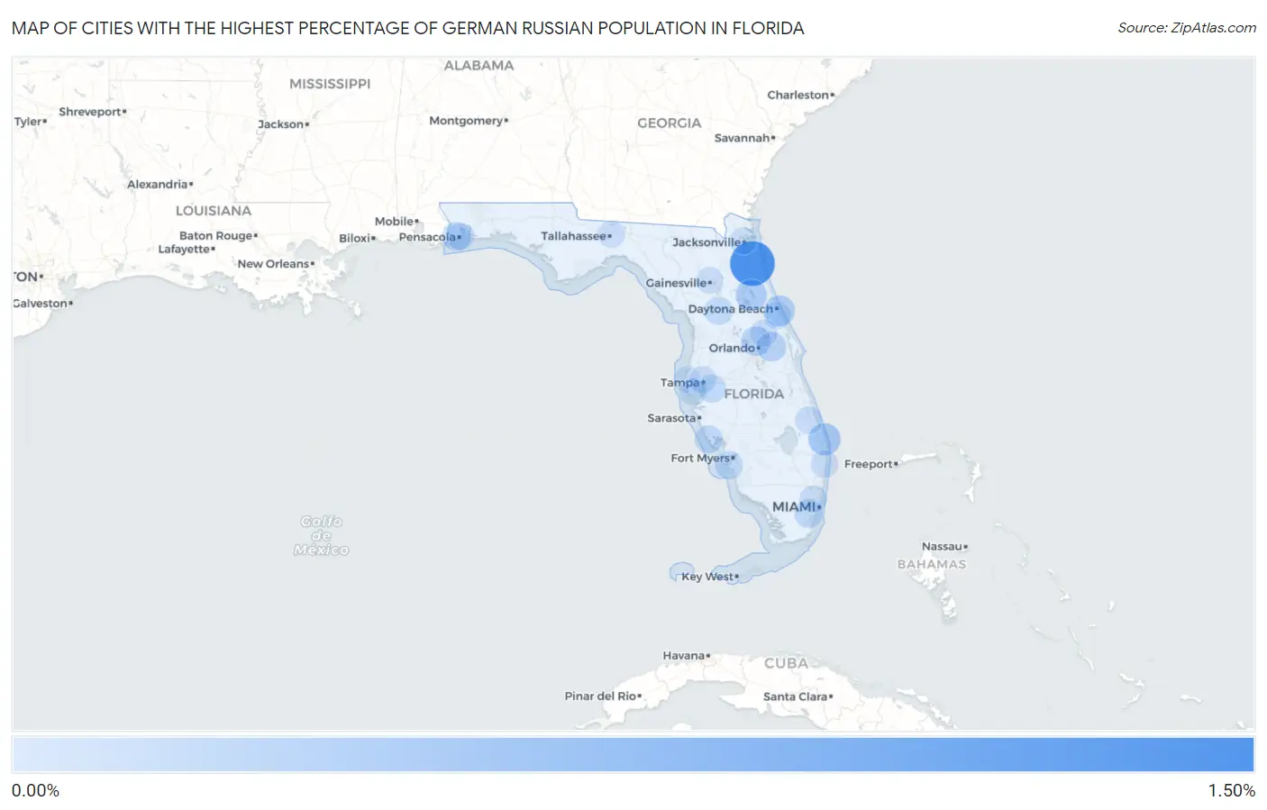 Cities with the Highest Percentage of German Russian Population in Florida Map
