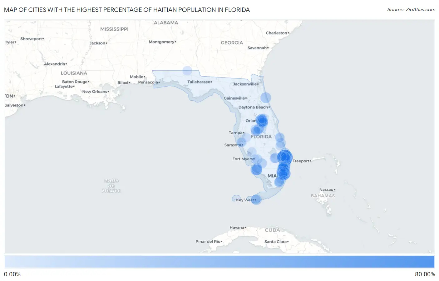 Cities with the Highest Percentage of Haitian Population in Florida Map