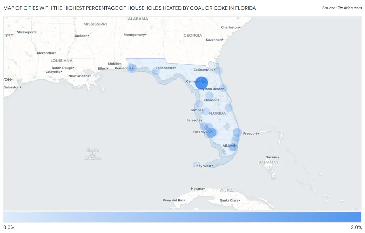 Cities with the Highest Percentage of Households Heated by Coal or Coke in Florida Map