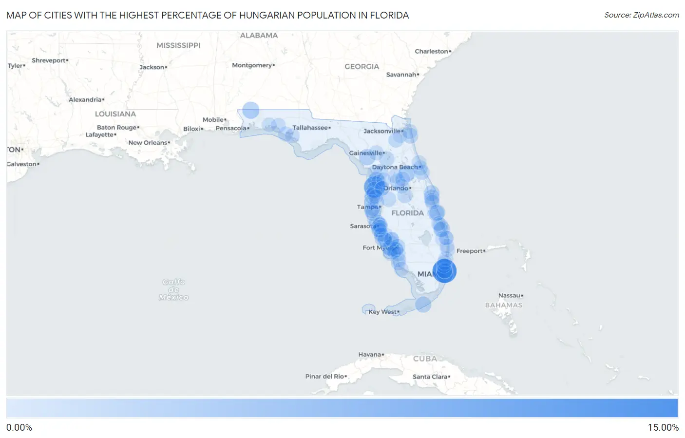 Cities with the Highest Percentage of Hungarian Population in Florida Map