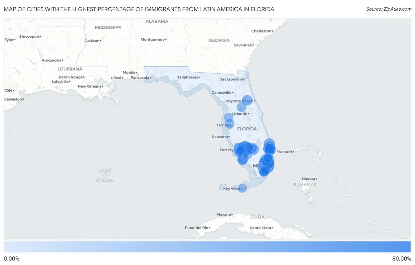 Cities with the Highest Percentage of Immigrants from Latin America in Florida Map
