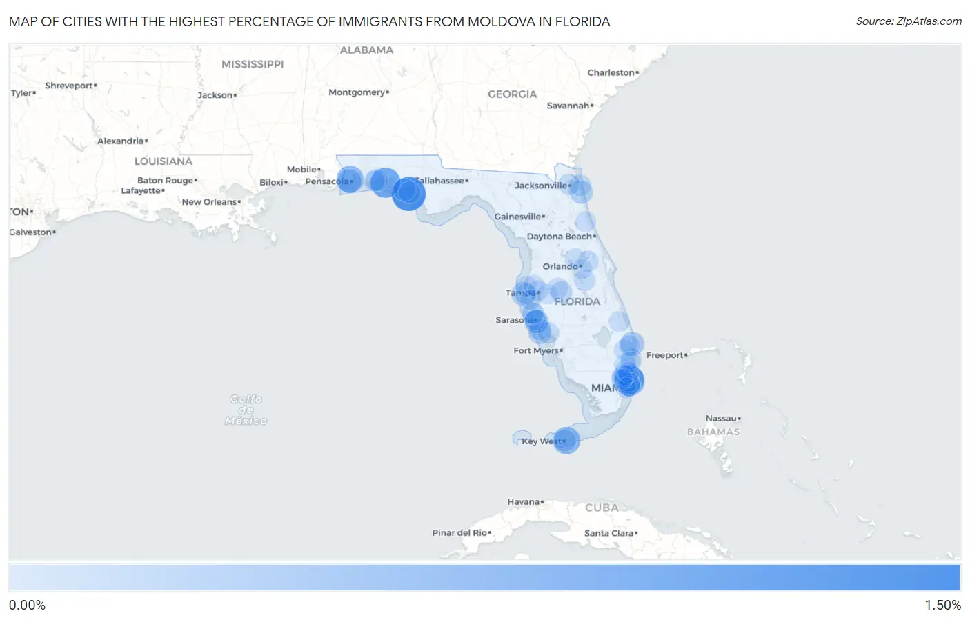 Cities with the Highest Percentage of Immigrants from Moldova in Florida Map