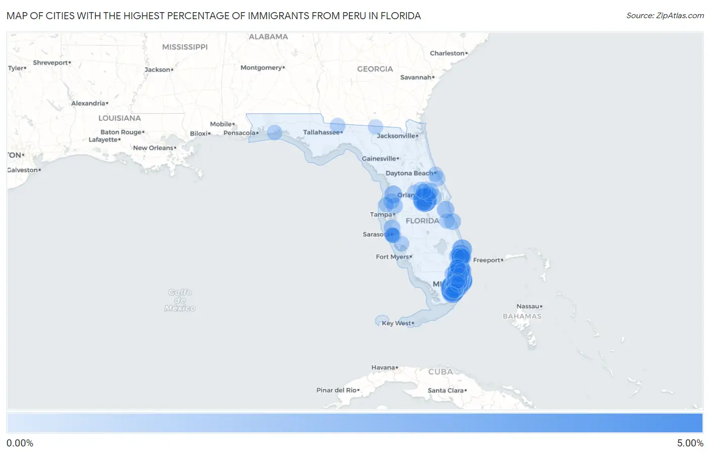 Cities with the Highest Percentage of Immigrants from Peru in Florida Map