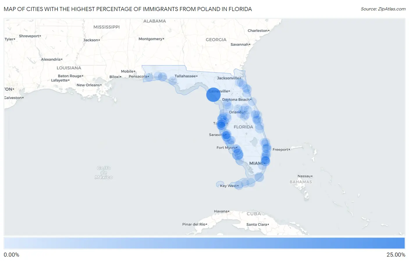 Cities with the Highest Percentage of Immigrants from Poland in Florida Map