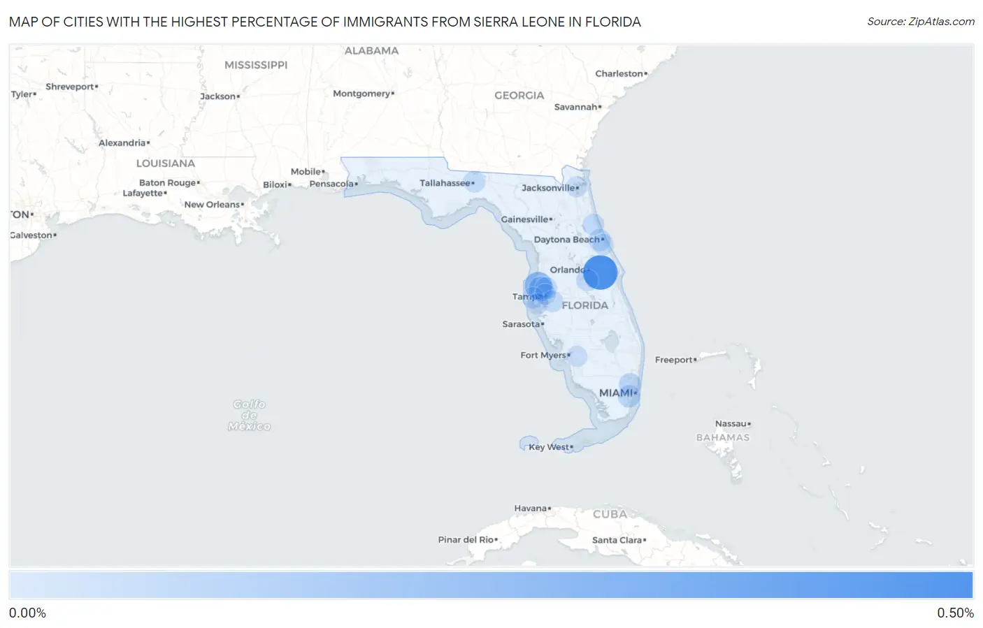 Cities with the Highest Percentage of Immigrants from Sierra Leone in Florida Map
