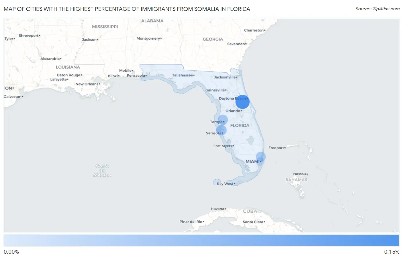 Cities with the Highest Percentage of Immigrants from Somalia in Florida Map
