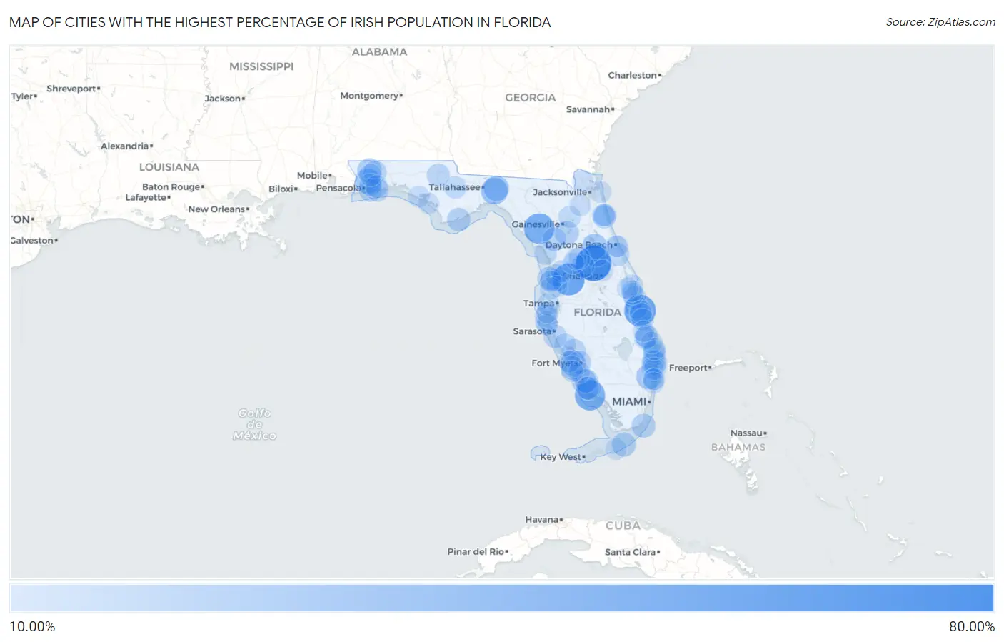 Cities with the Highest Percentage of Irish Population in Florida Map