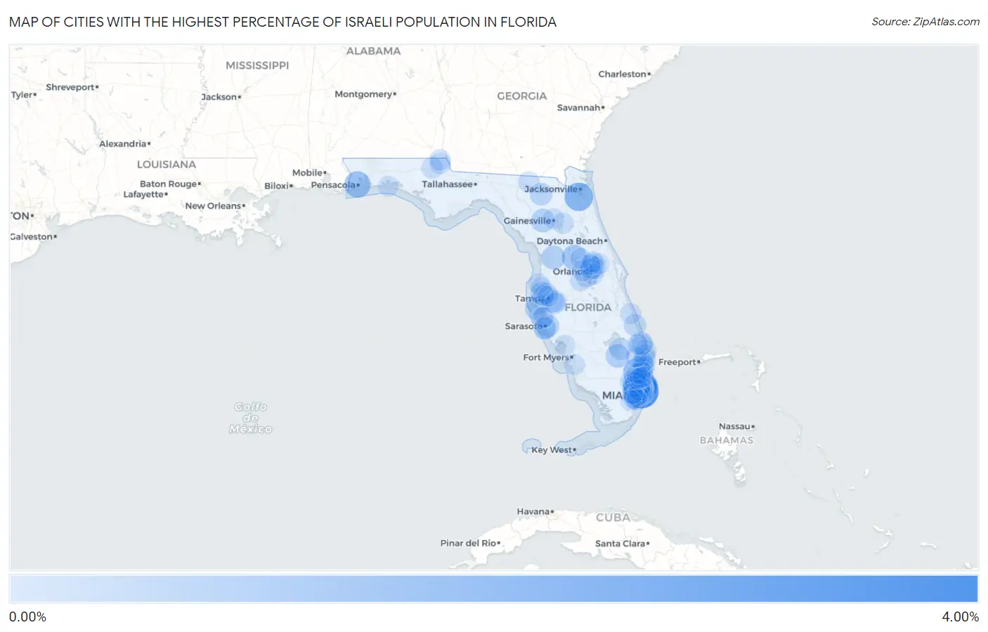 Cities with the Highest Percentage of Israeli Population in Florida Map
