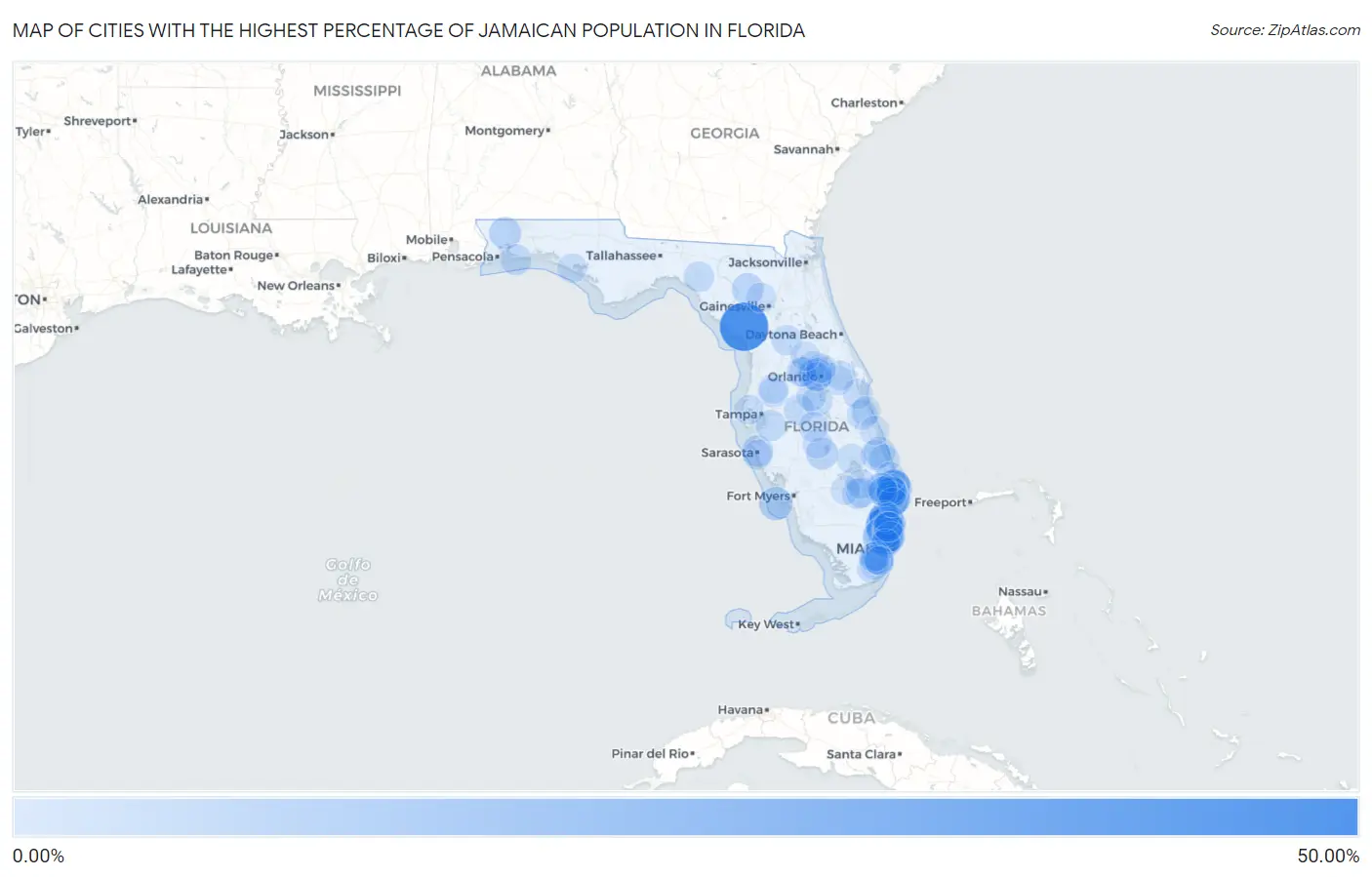 Cities with the Highest Percentage of Jamaican Population in Florida Map