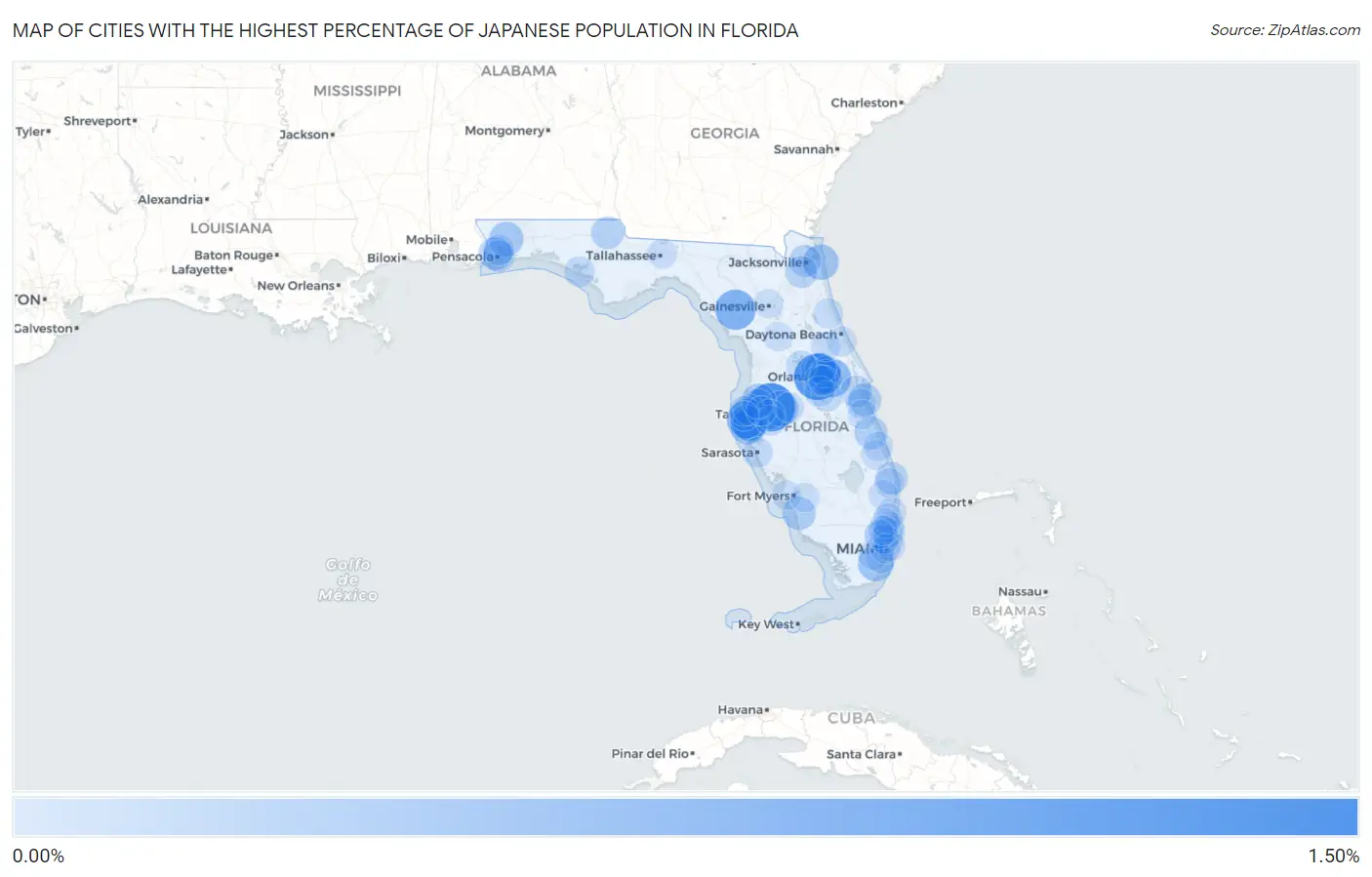 Cities with the Highest Percentage of Japanese Population in Florida Map
