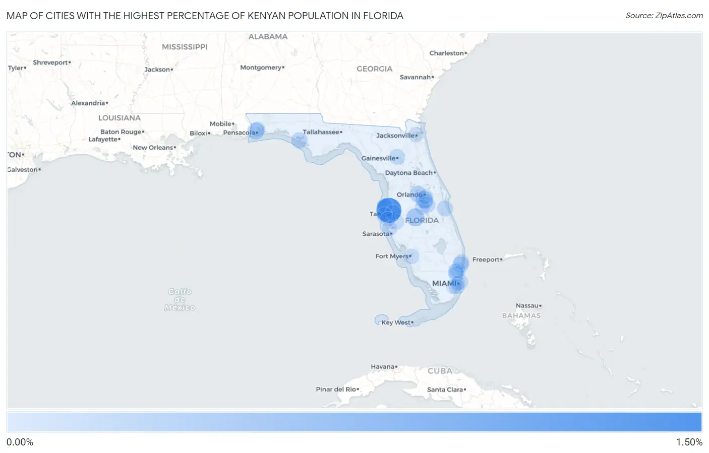 Cities with the Highest Percentage of Kenyan Population in Florida Map