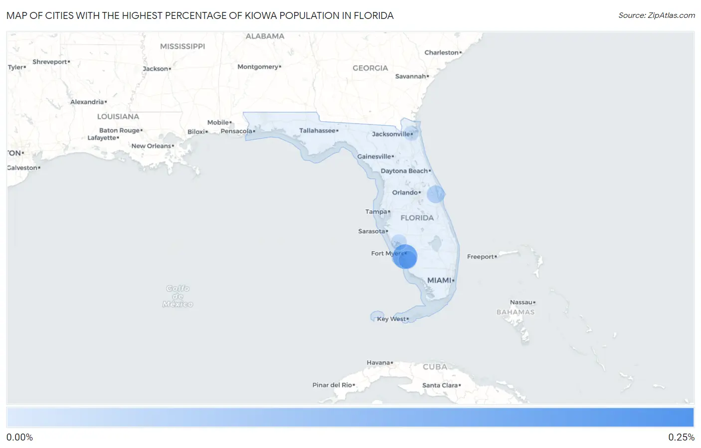Cities with the Highest Percentage of Kiowa Population in Florida Map