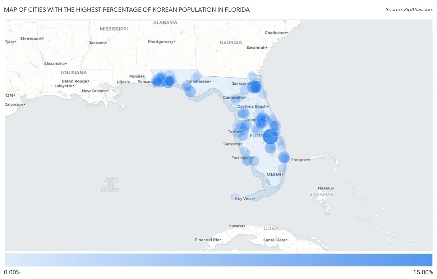 Cities with the Highest Percentage of Korean Population in Florida Map