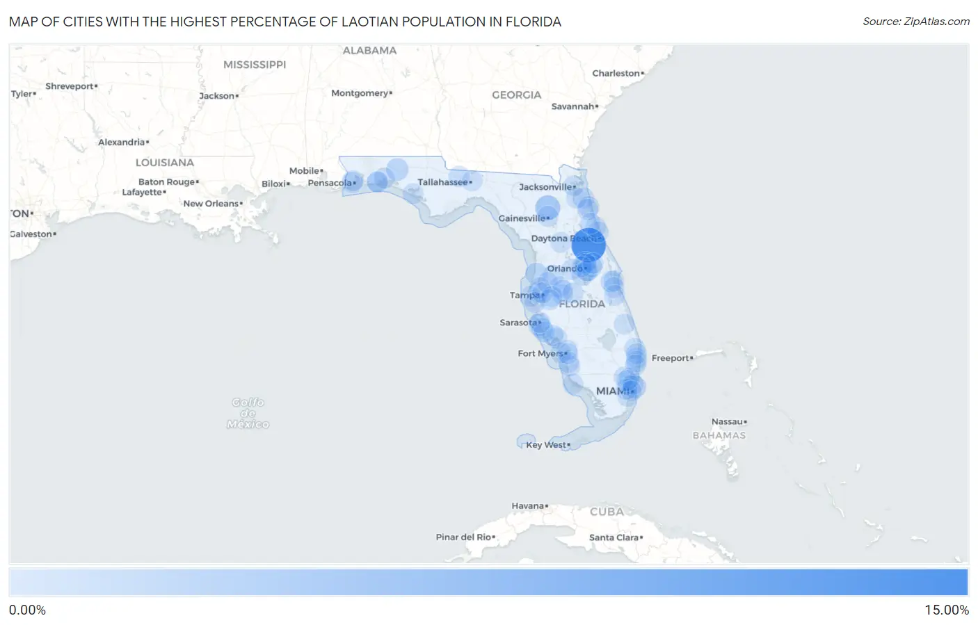 Cities with the Highest Percentage of Laotian Population in Florida Map