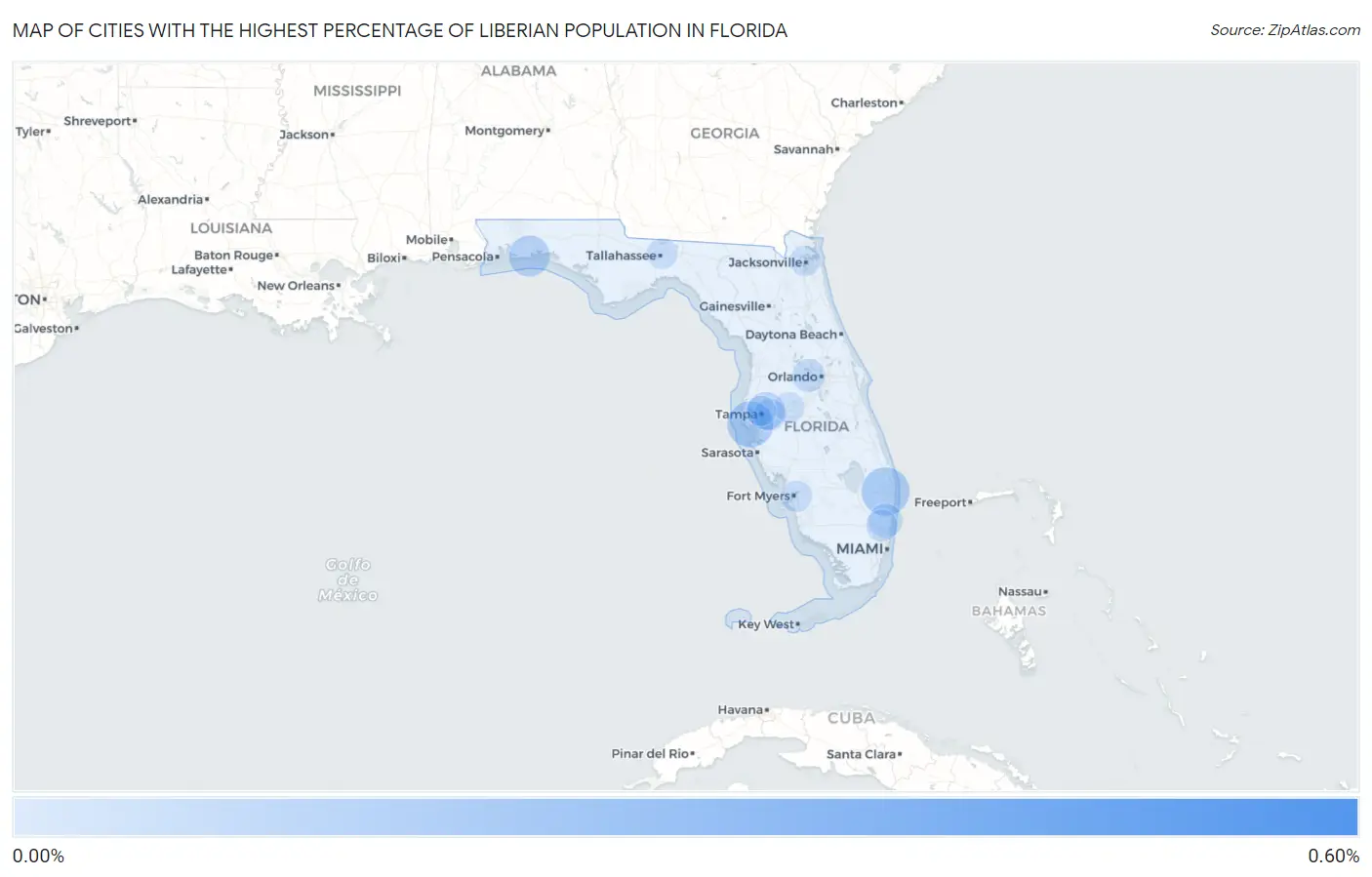 Cities with the Highest Percentage of Liberian Population in Florida Map