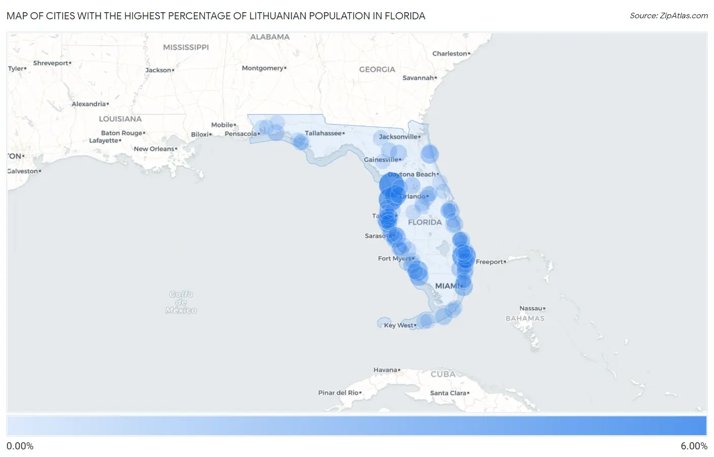 Cities with the Highest Percentage of Lithuanian Population in Florida Map