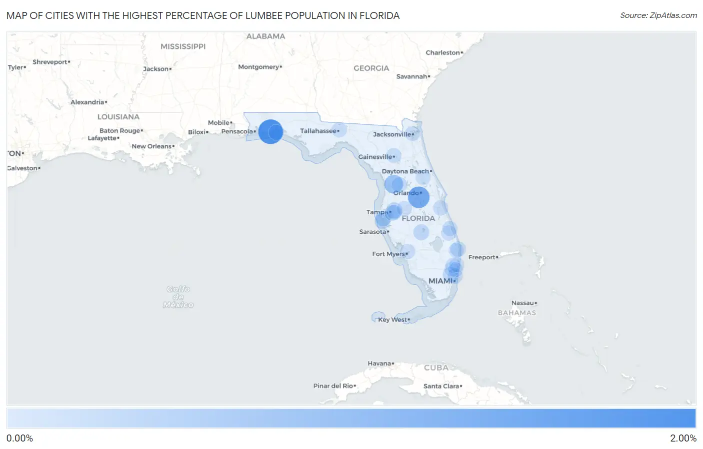 Cities with the Highest Percentage of Lumbee Population in Florida Map
