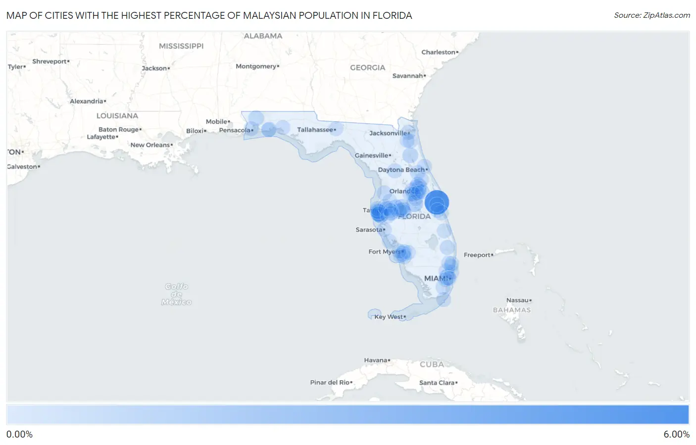 Cities with the Highest Percentage of Malaysian Population in Florida Map