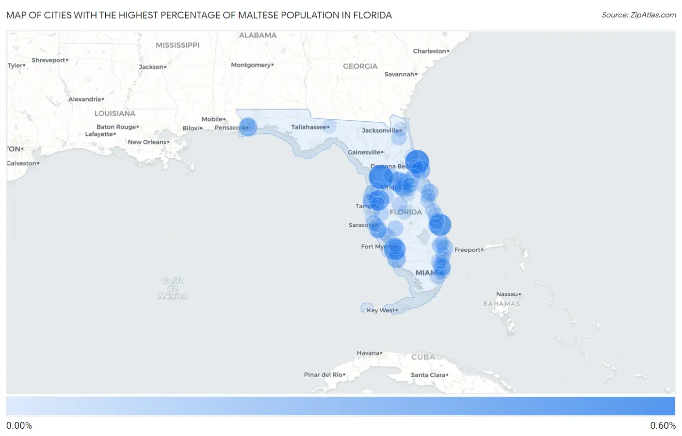 Cities with the Highest Percentage of Maltese Population in Florida Map